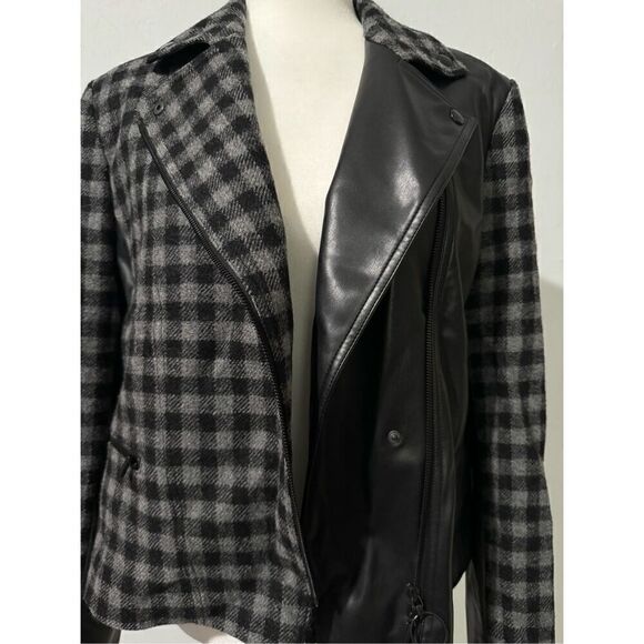 Akris punto Mixed tweed moto jacket gingham vegan leather 8 - Picture 3 of 15